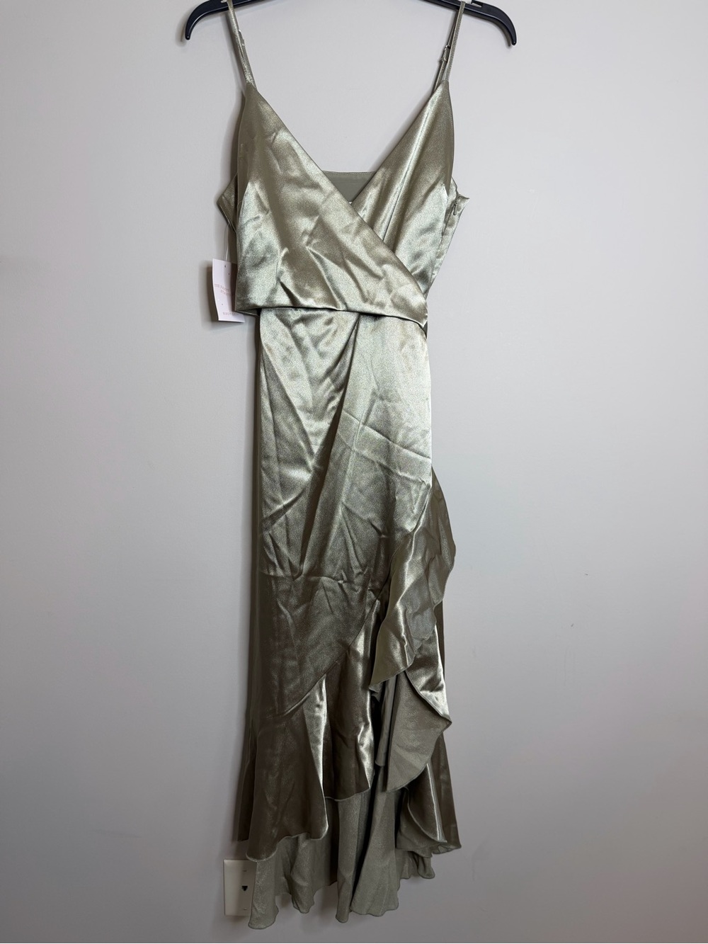 NWT Birdy Grey YC Midi Dress Shiny Satin Moss Green Dress - Large